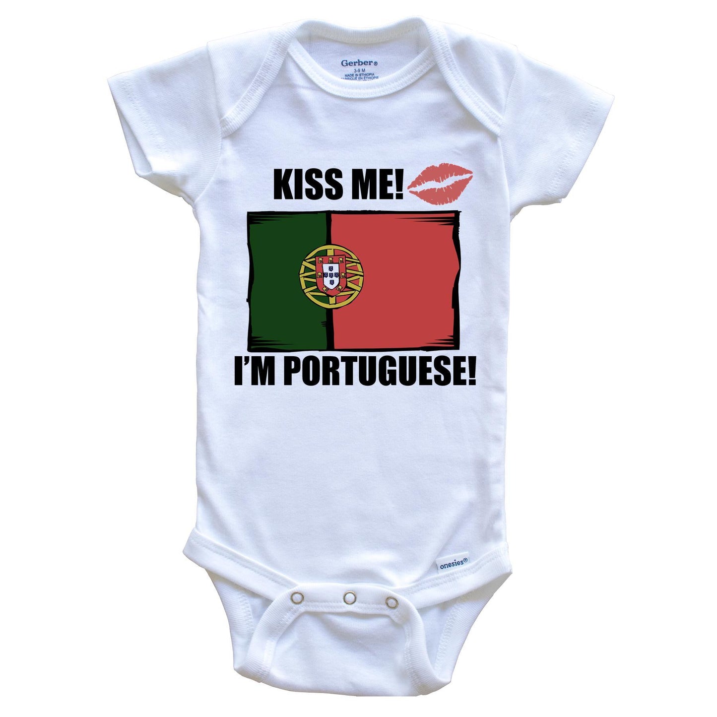 Kiss Me I'm Portuguese Cute Portugal Flag Baby Onesie
