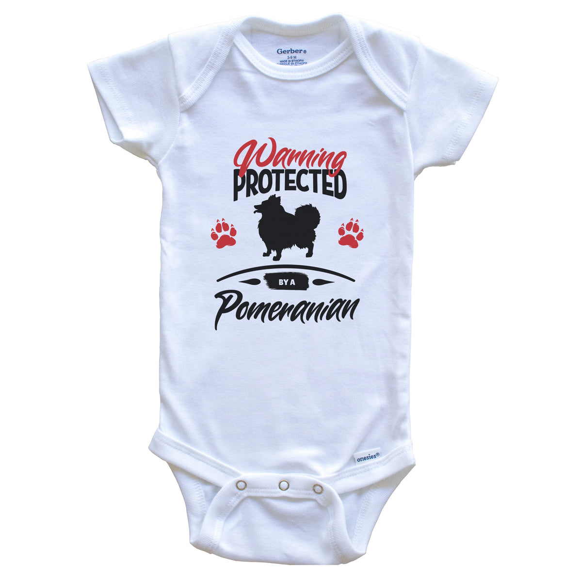 Warning Protected By A Pomeranian Funny Dog Owner Baby Bodysuit