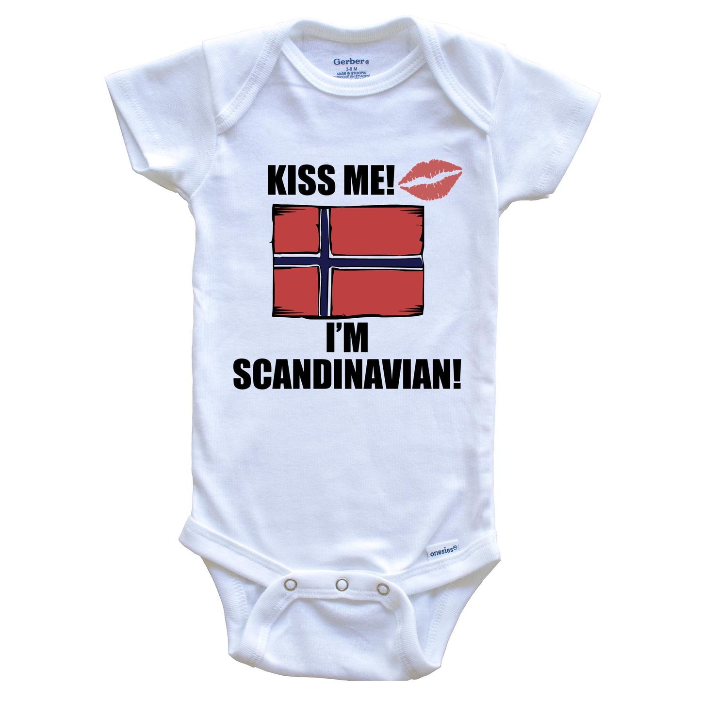 Kiss Me I'm Scandinavian Cute Scandinavia Flag Baby Onesie