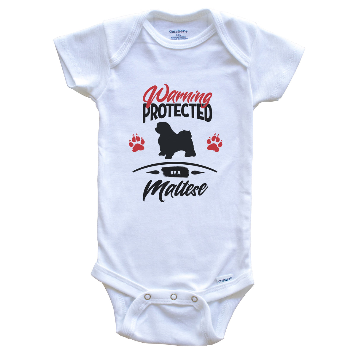 Warning Protected By A Maltese Funny Dog Owner Baby Bodysuit