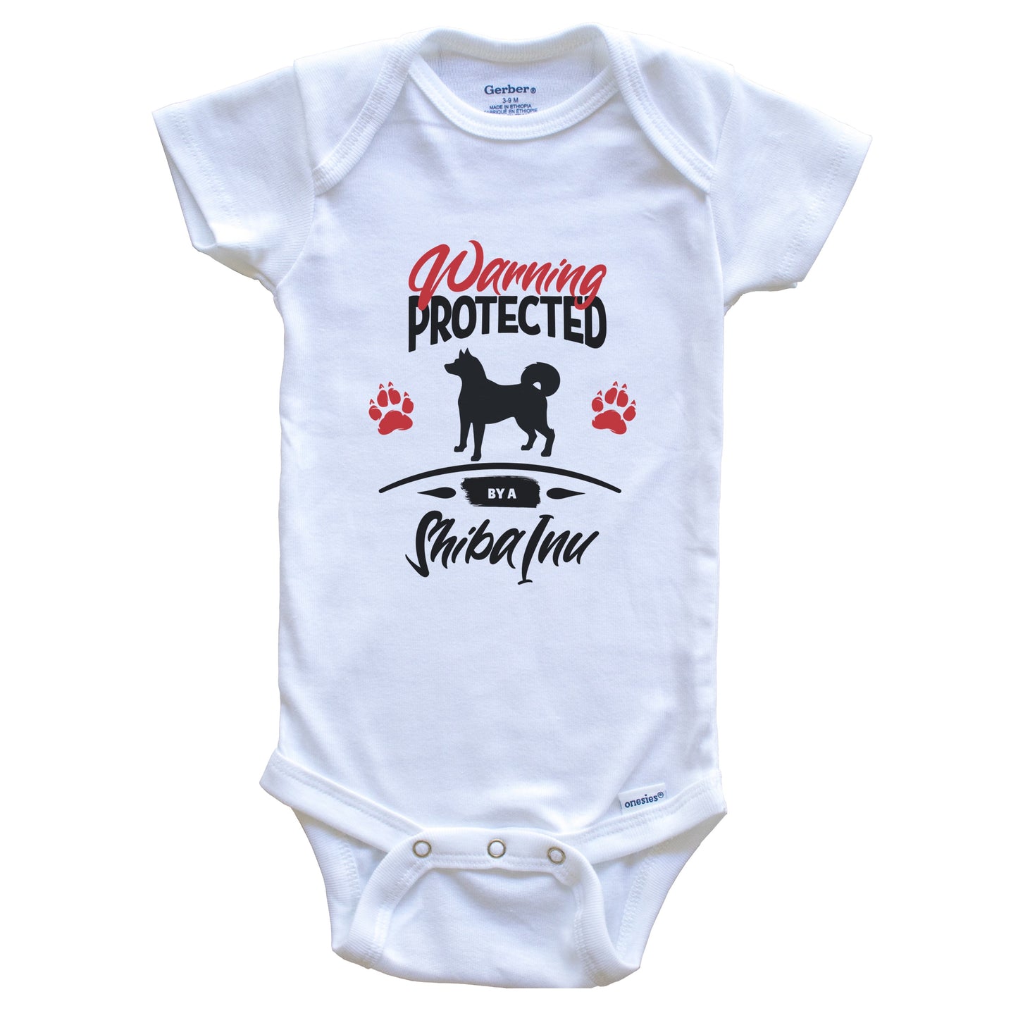 Warning Protected By A Shiba Inu Funny Dog Owner Baby Bodysuit