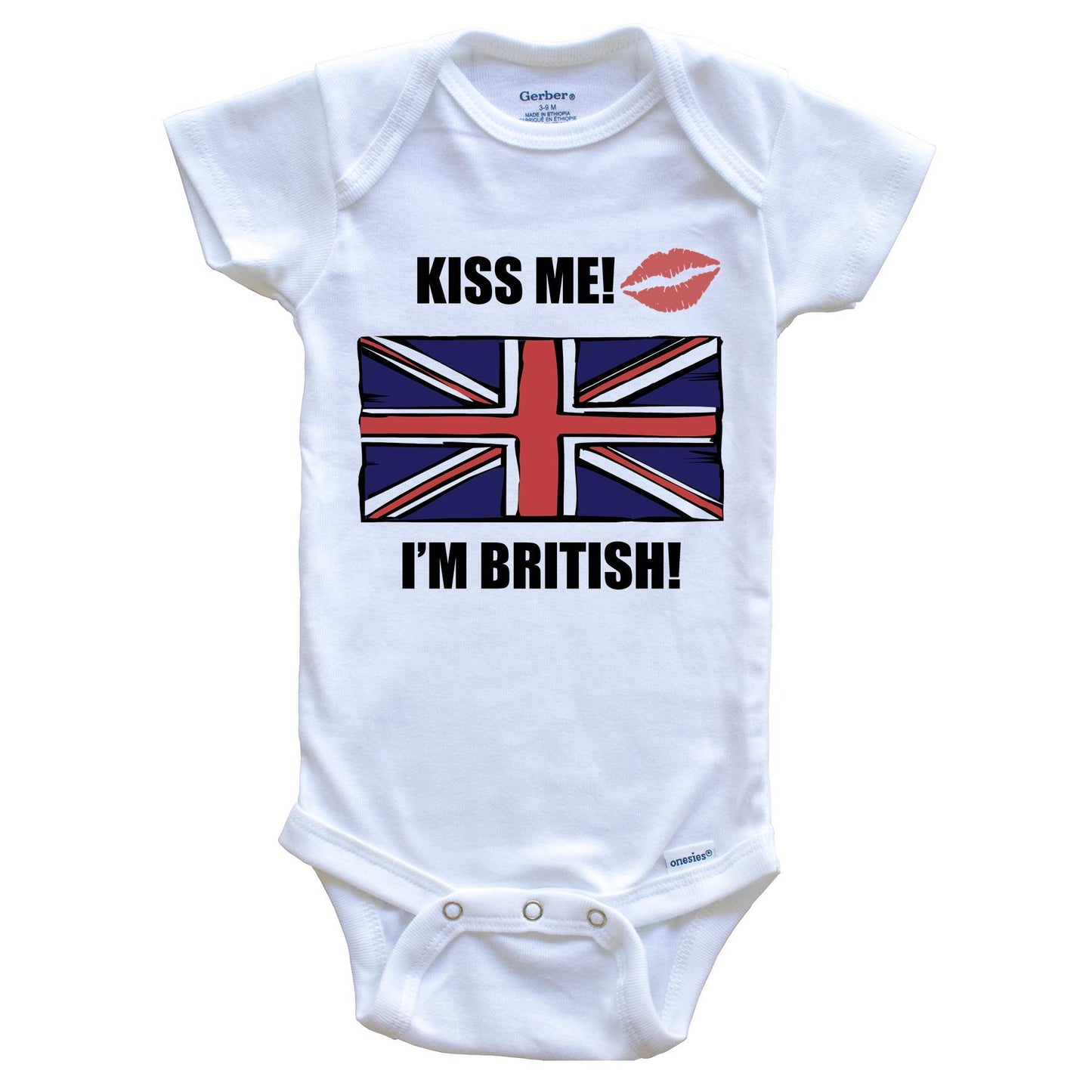 Kiss Me I'm British Cute United Kingdom Flag Baby Onesie