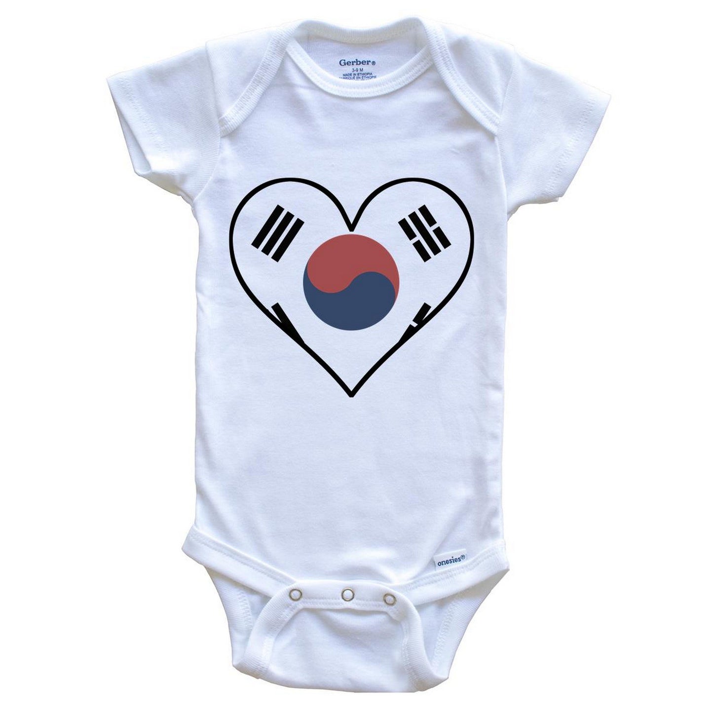 Korean Flag Onesie - Cute Korean Flag Heart - South Korea Baby Bodysuit