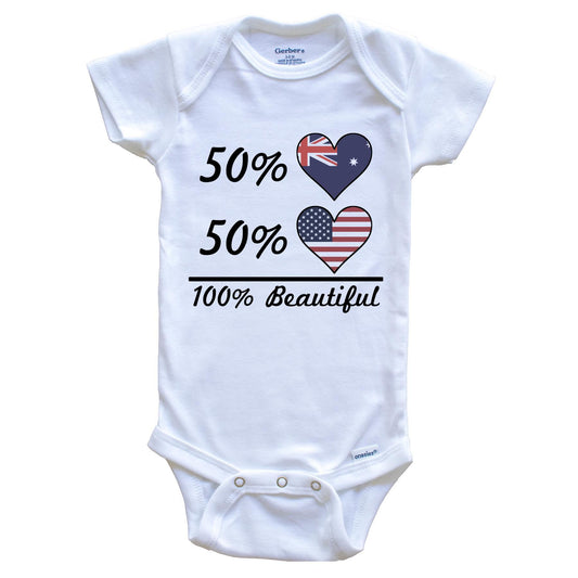 50% Australian 50% American 100% Beautiful Australia Flag Heart Baby Onesie