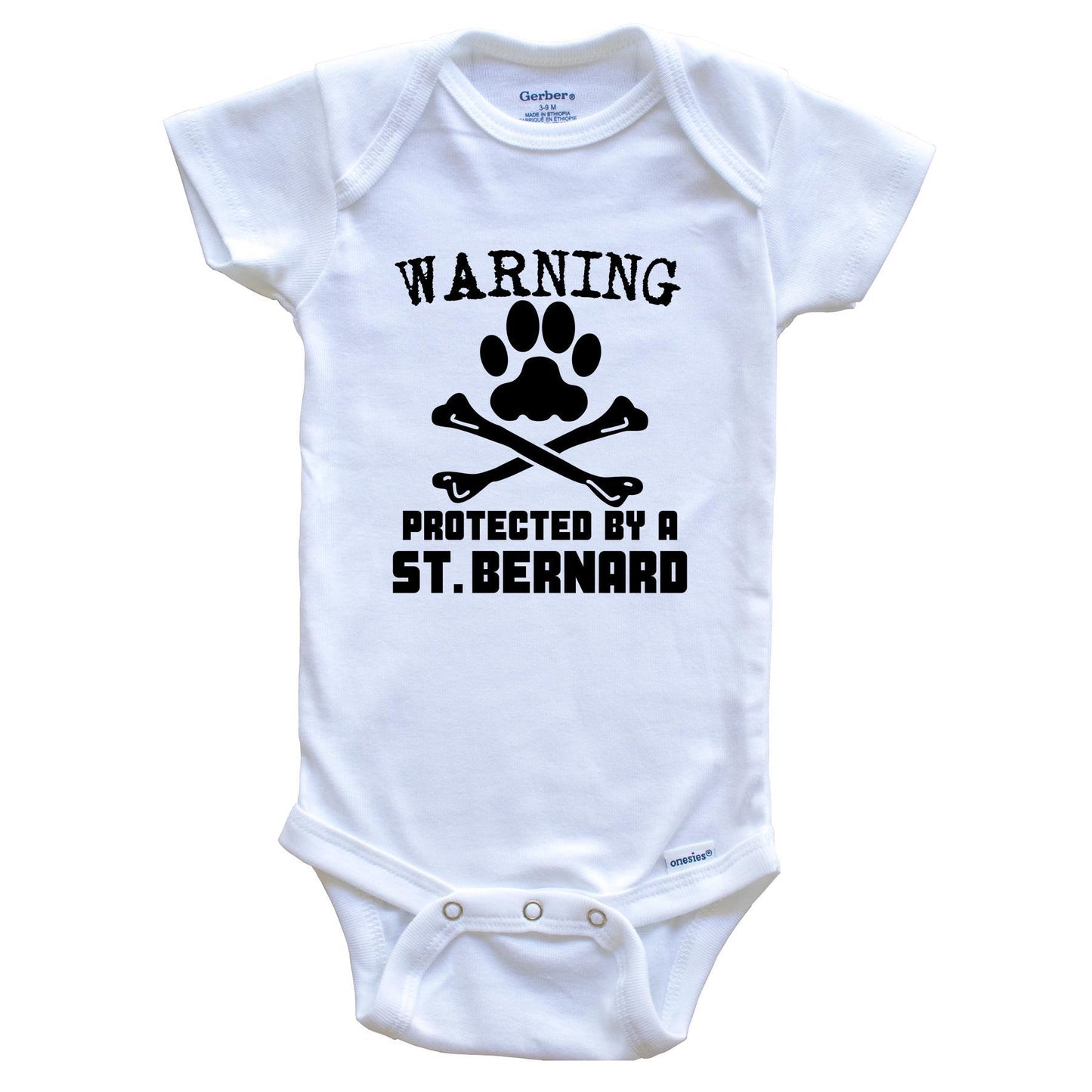 Warning Protected By A Saint Bernard Funny Baby Onesie