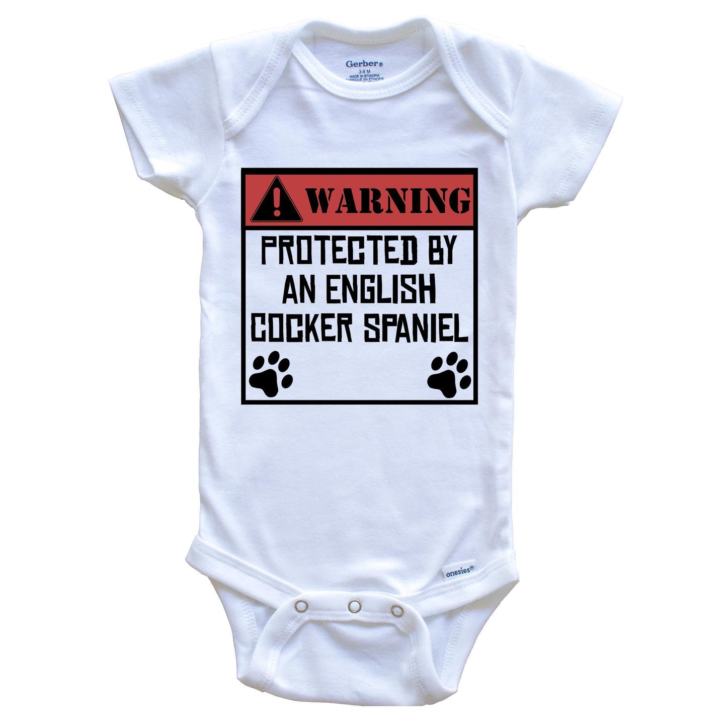 Warning Protected By An English Cocker Spaniel Funny Baby Onesie