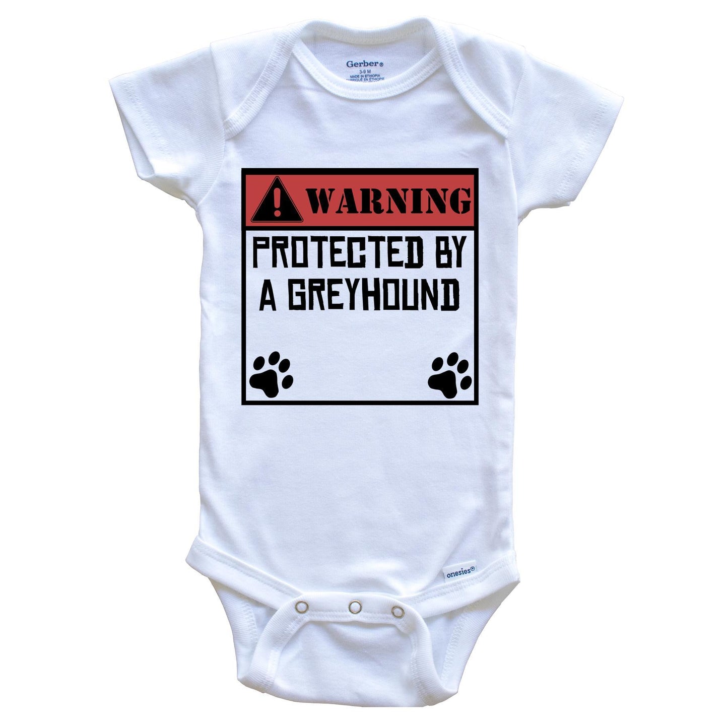 Warning Protected By A Greyhound Funny Baby Onesie