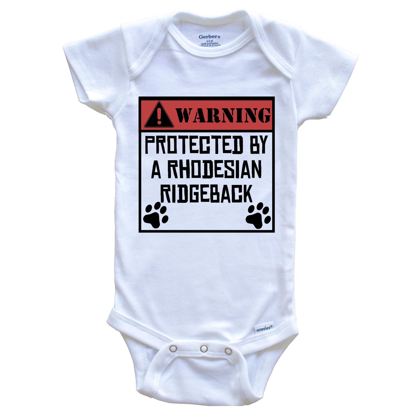 Warning Protected By A Rhodesian Ridgeback Funny Baby Onesie