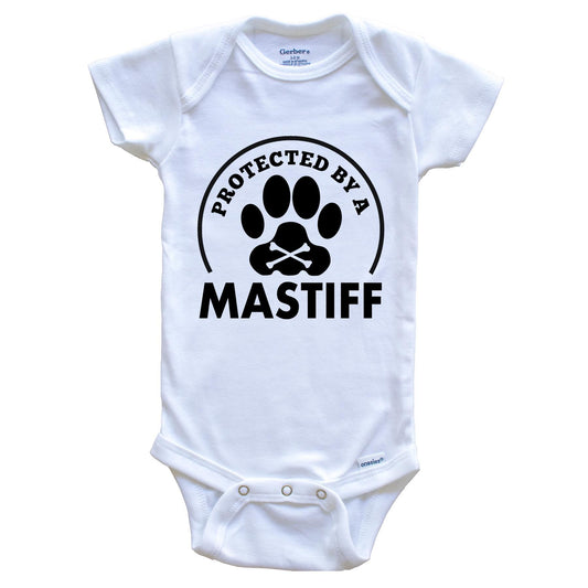 Protected By A Mastiff Funny Baby Onesie