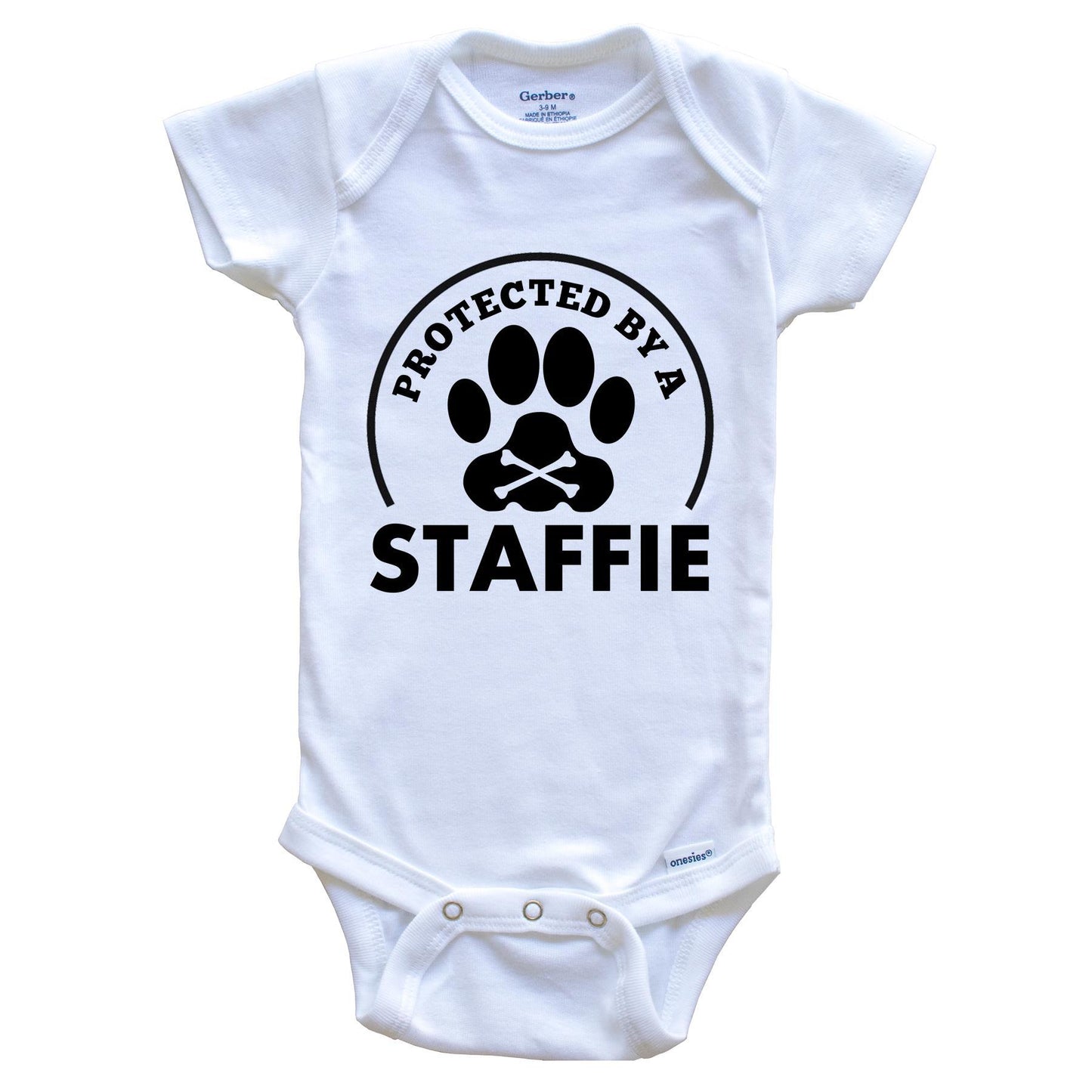 Protected By A Staffie Funny Baby Onesie