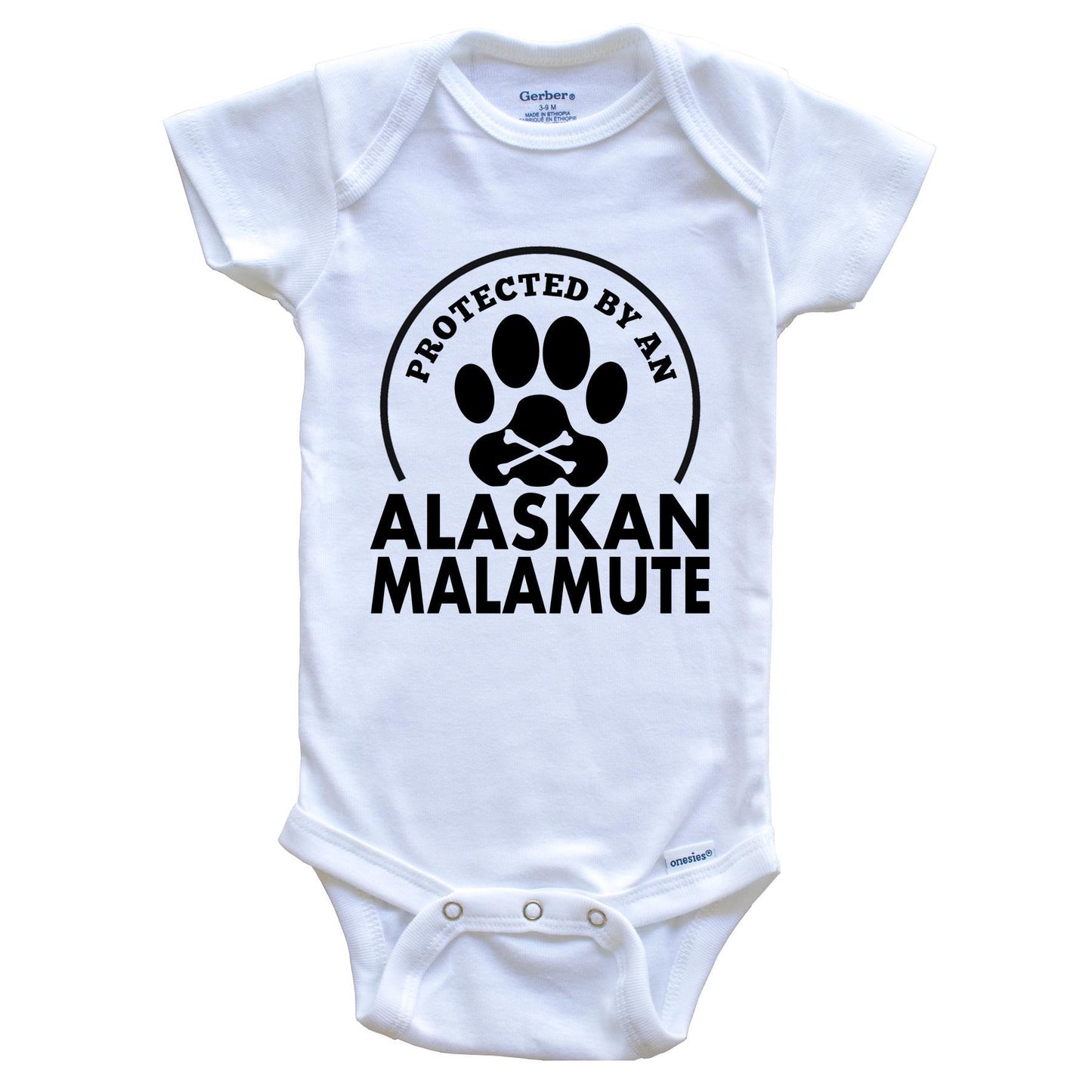 Protected By An Alaskan Malamute Funny Baby Onesie