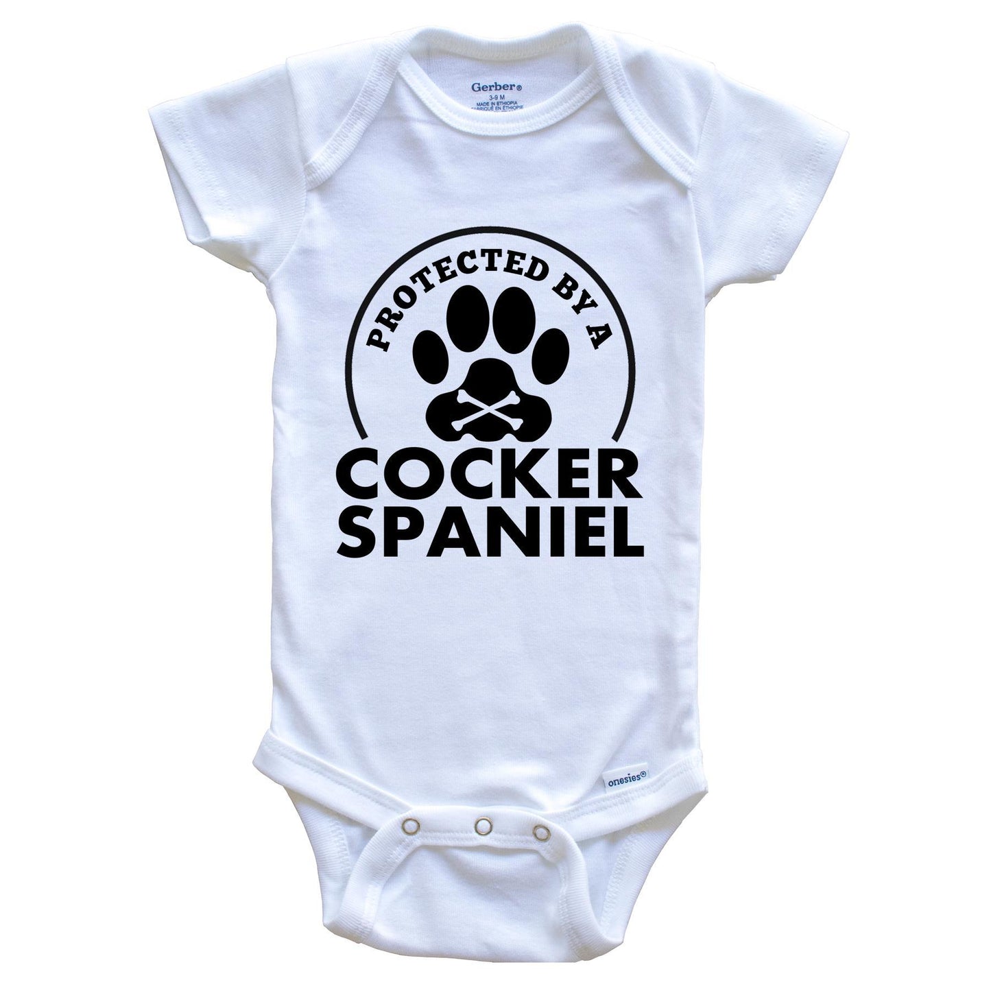 Protected By A Cocker Spaniel Funny Baby Onesie