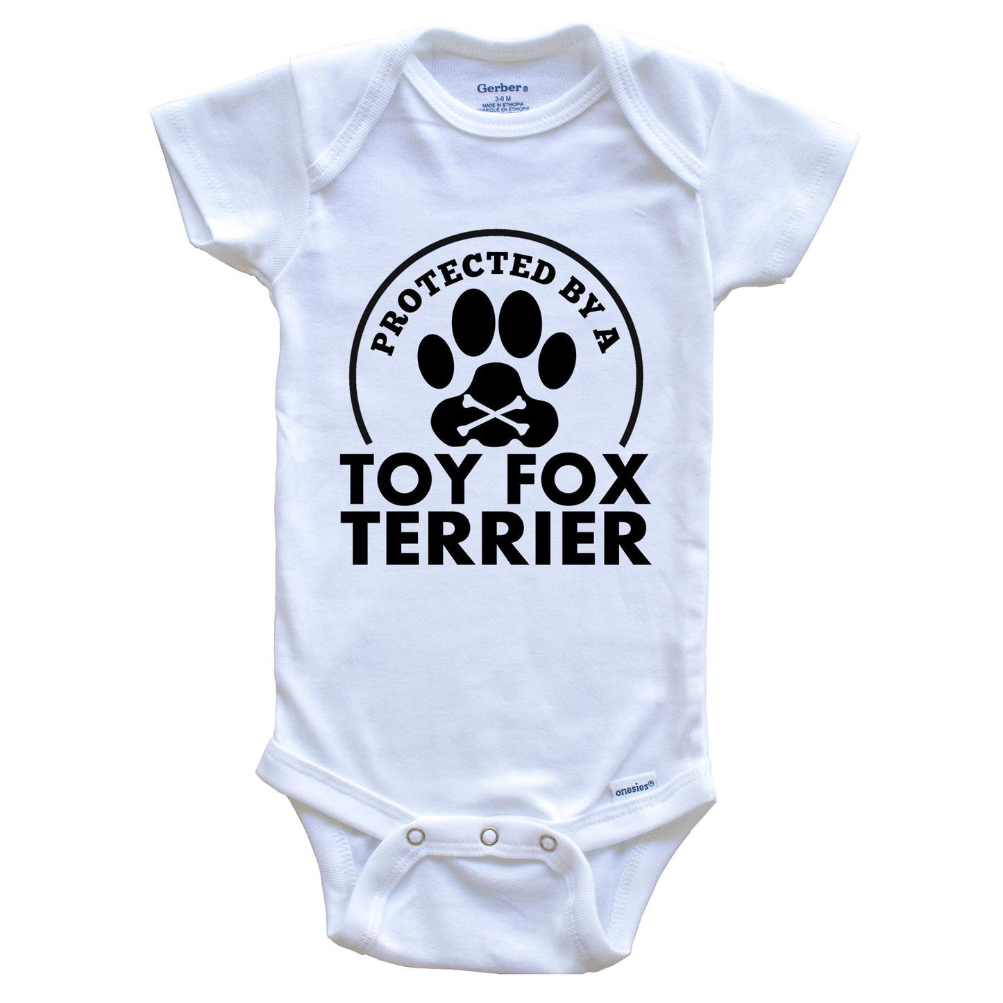 Protected By A Toy Fox Terrier Funny Baby Onesie