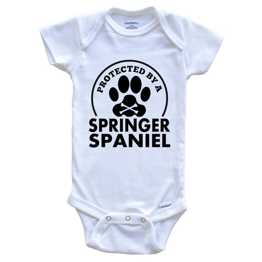 Protected By A Springer Spaniel Funny Baby Onesie