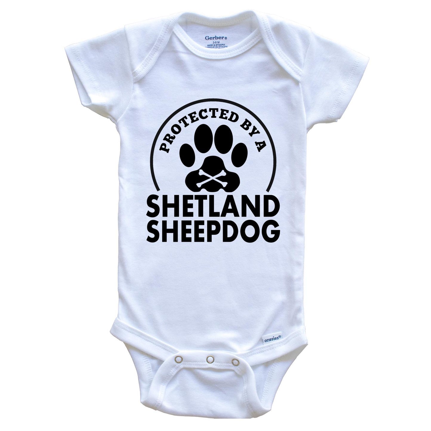 Protected By A Shetland Sheepdog Funny Baby Onesie