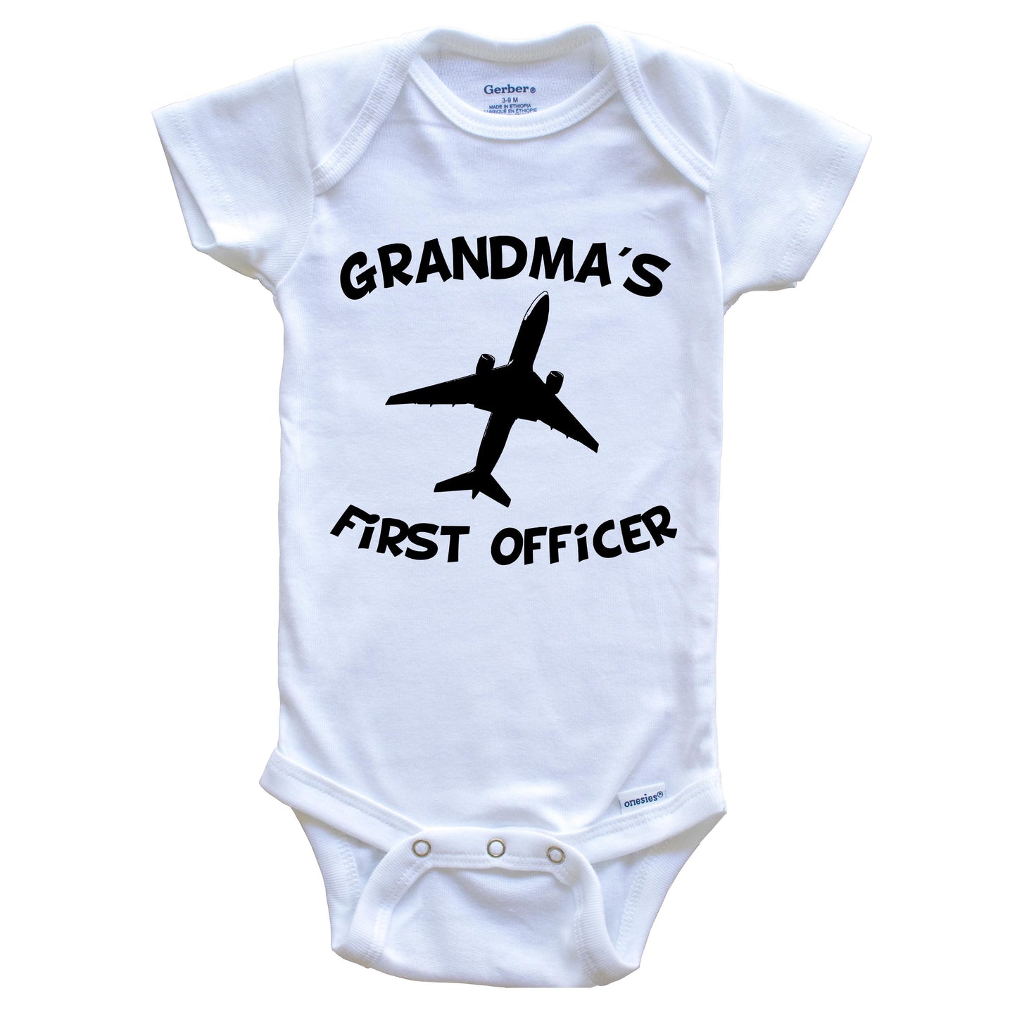 Grandma's First Officer Cute Airplane Baby Onesie