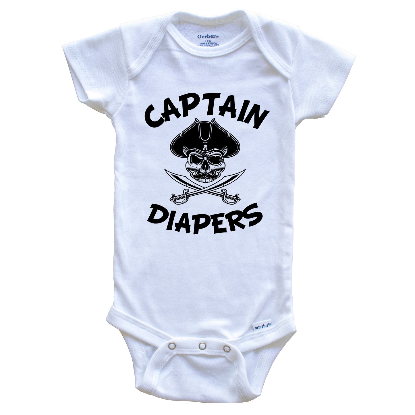 Captain Diapers Funny Pirate Skull Baby Onesie