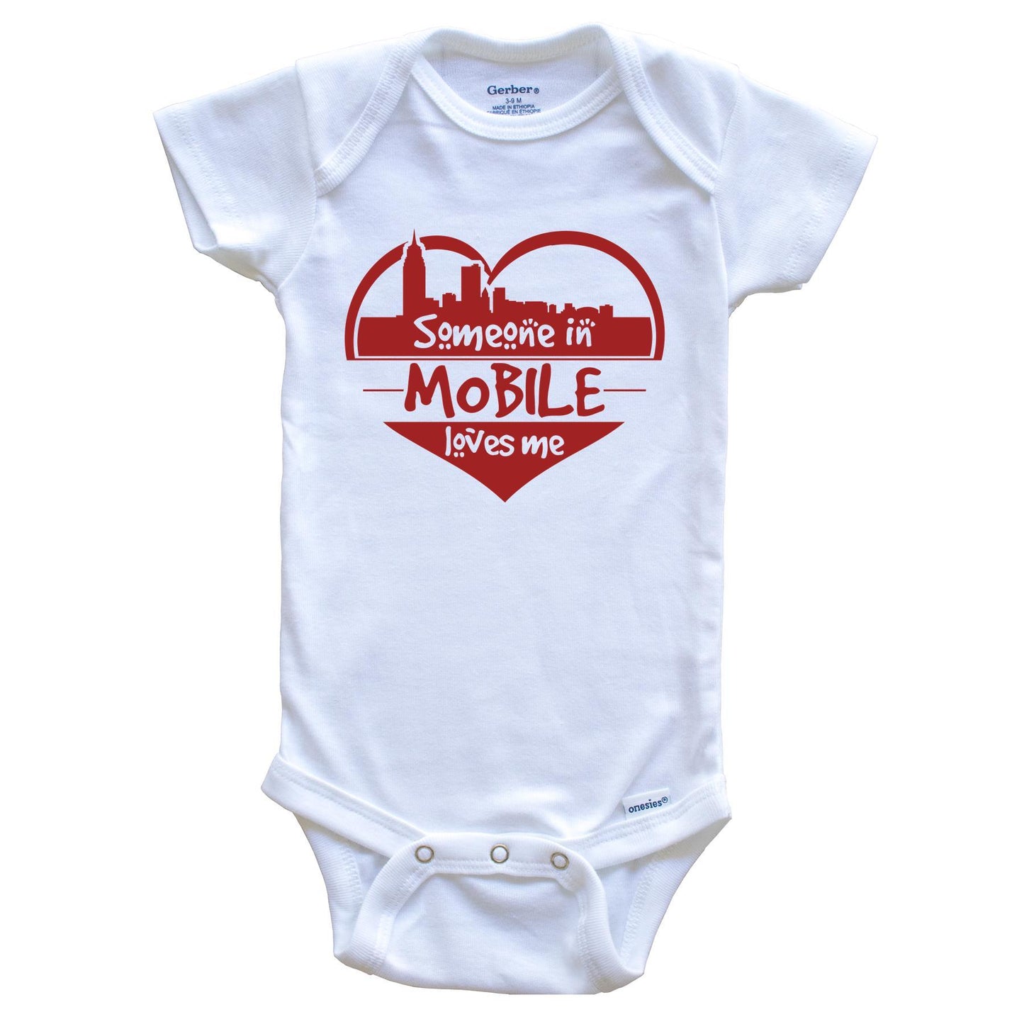 Someone in Mobile Loves Me Mobile Alabama Skyline Heart Baby Onesie