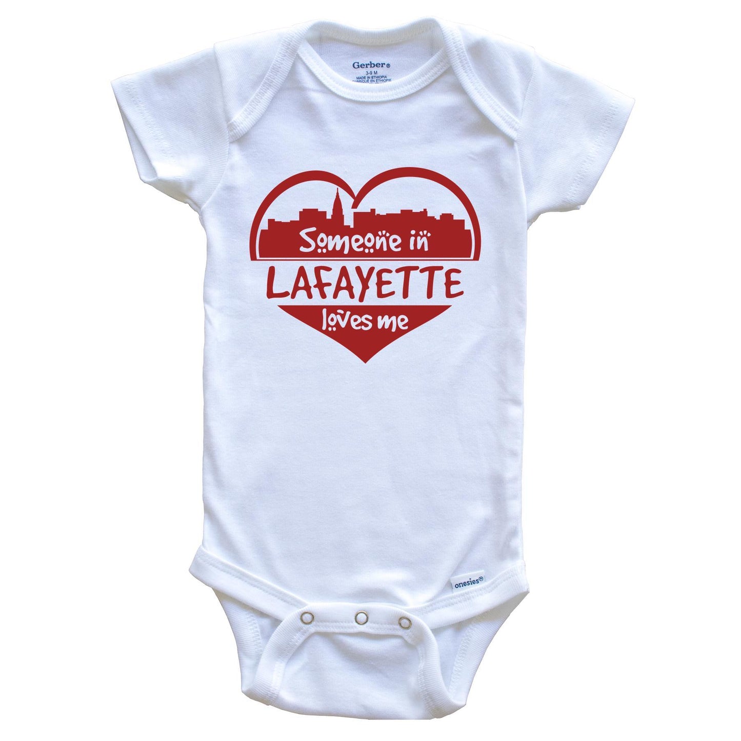 Someone in Lafayette Loves Me Lafayette Indiana Skyline Heart Baby Onesie