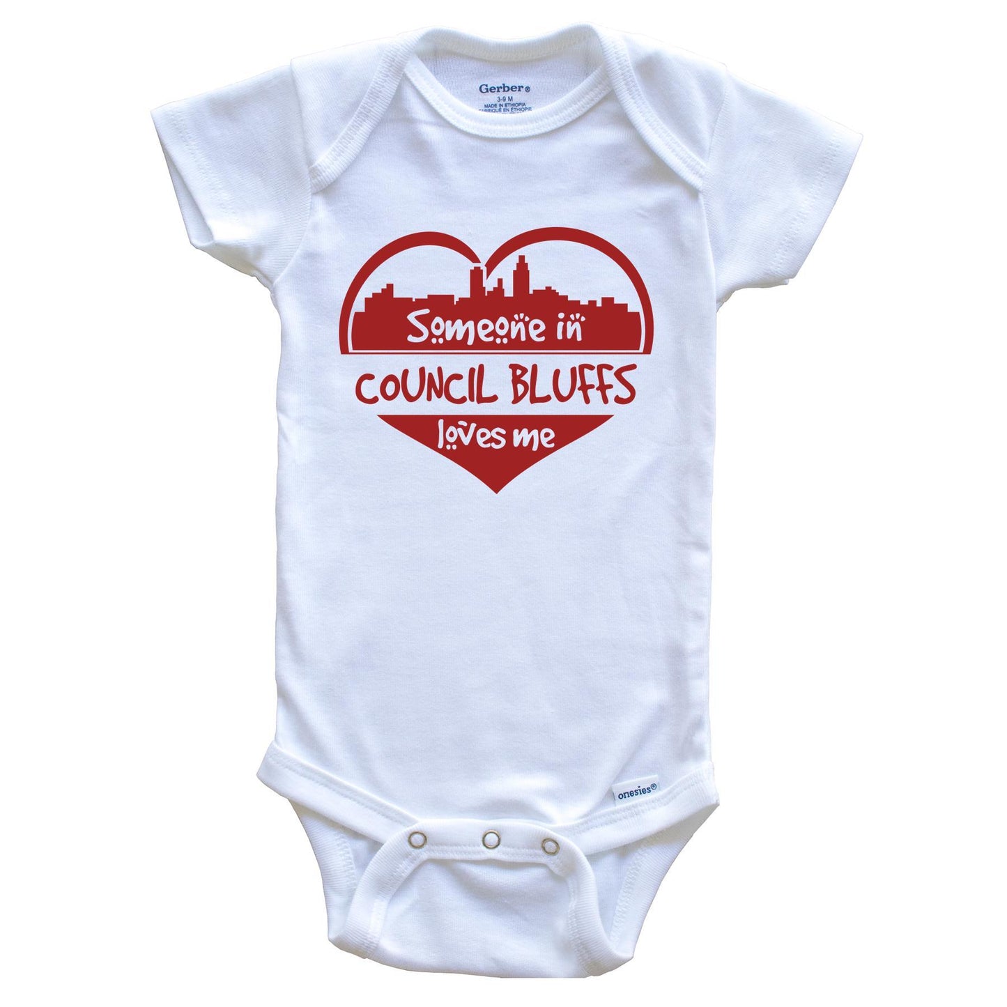 Someone in Council Bluffs Loves Me Council Bluffs Iowa Skyline Heart Baby Onesie