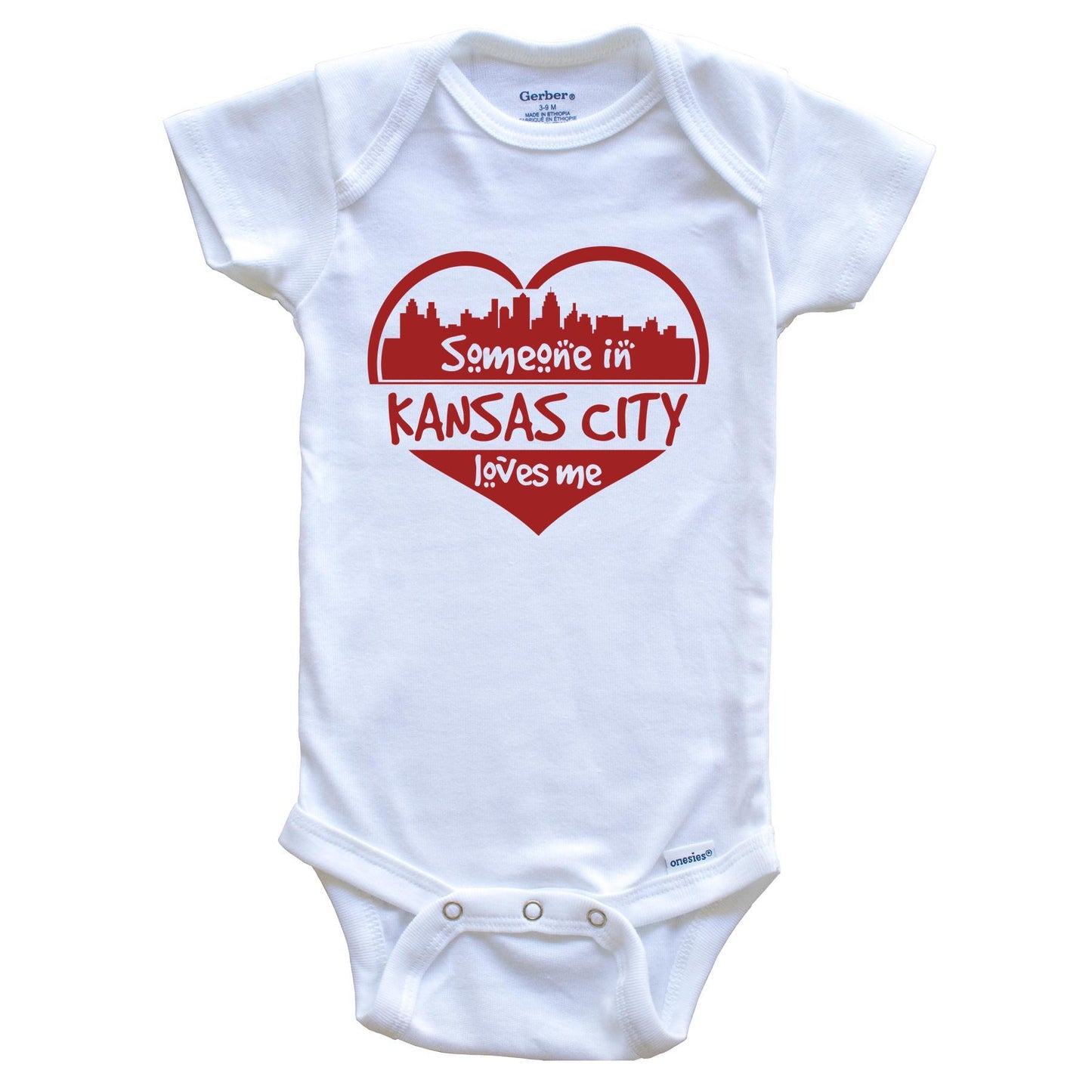 Someone in Kansas City Loves Me Kansas City Kansas Skyline Heart Baby Onesie