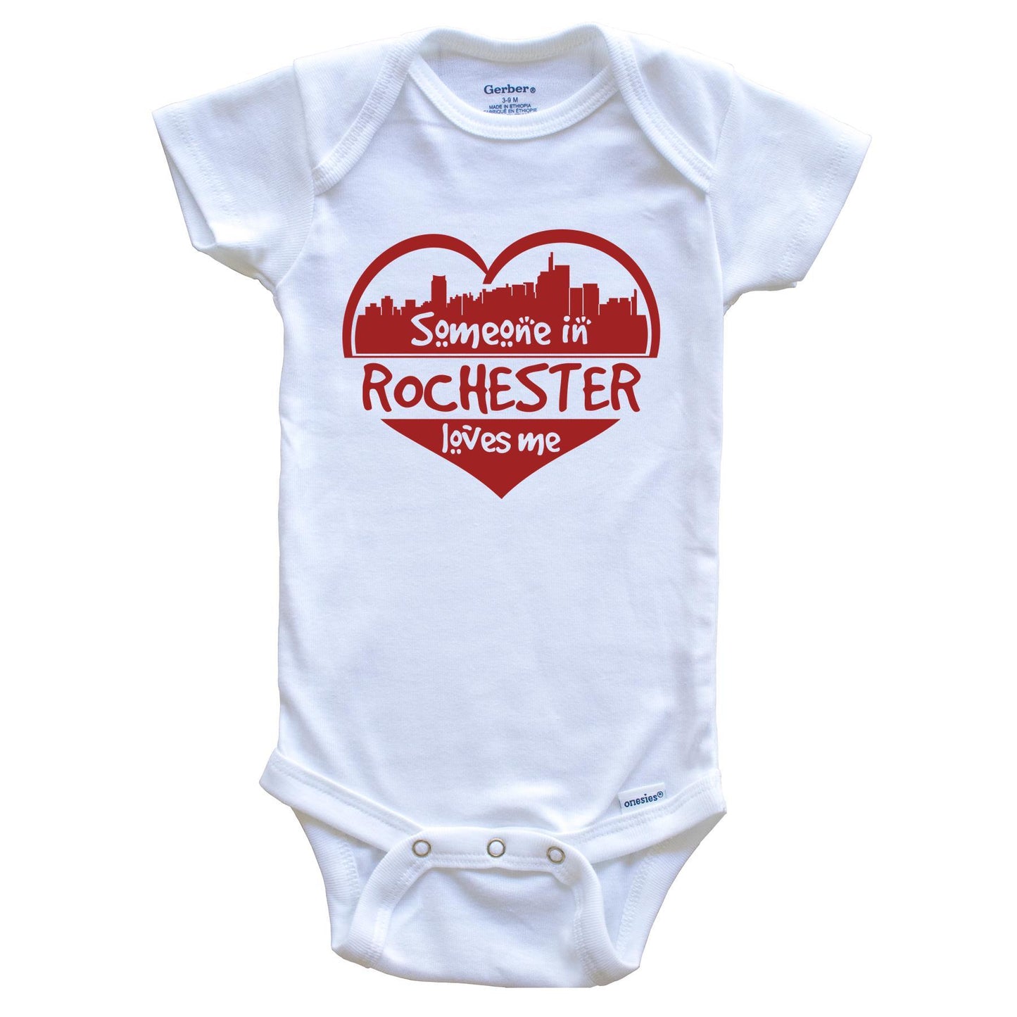 Someone in Rochester Loves Me Rochester Michigan Skyline Heart Baby Onesie