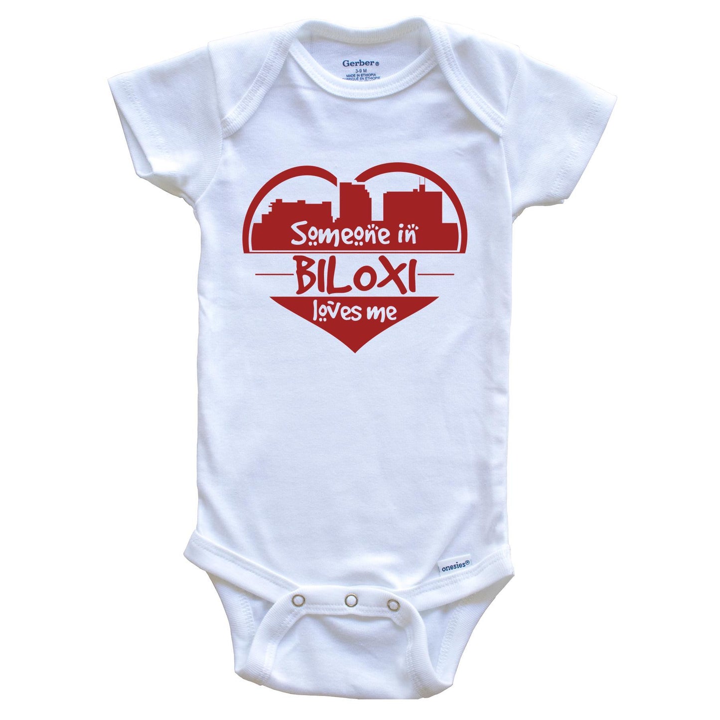 Someone in Biloxi Loves Me Biloxi Mississippi Skyline Heart Baby Onesie
