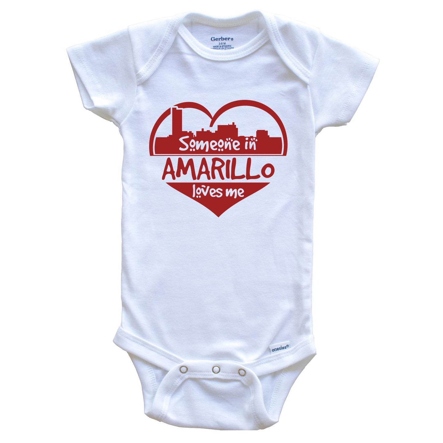 Someone in Amarillo Loves Me Amarillo Texas Skyline Heart Baby Onesie