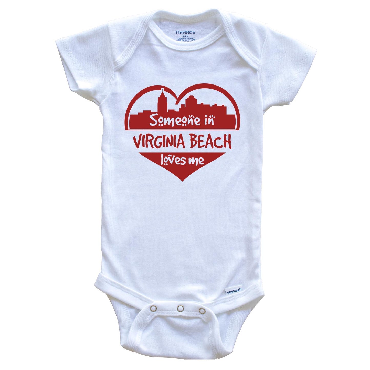 Someone in Virginia Beach Loves Me Virginia Beach Virginia Skyline Heart Baby Onesie