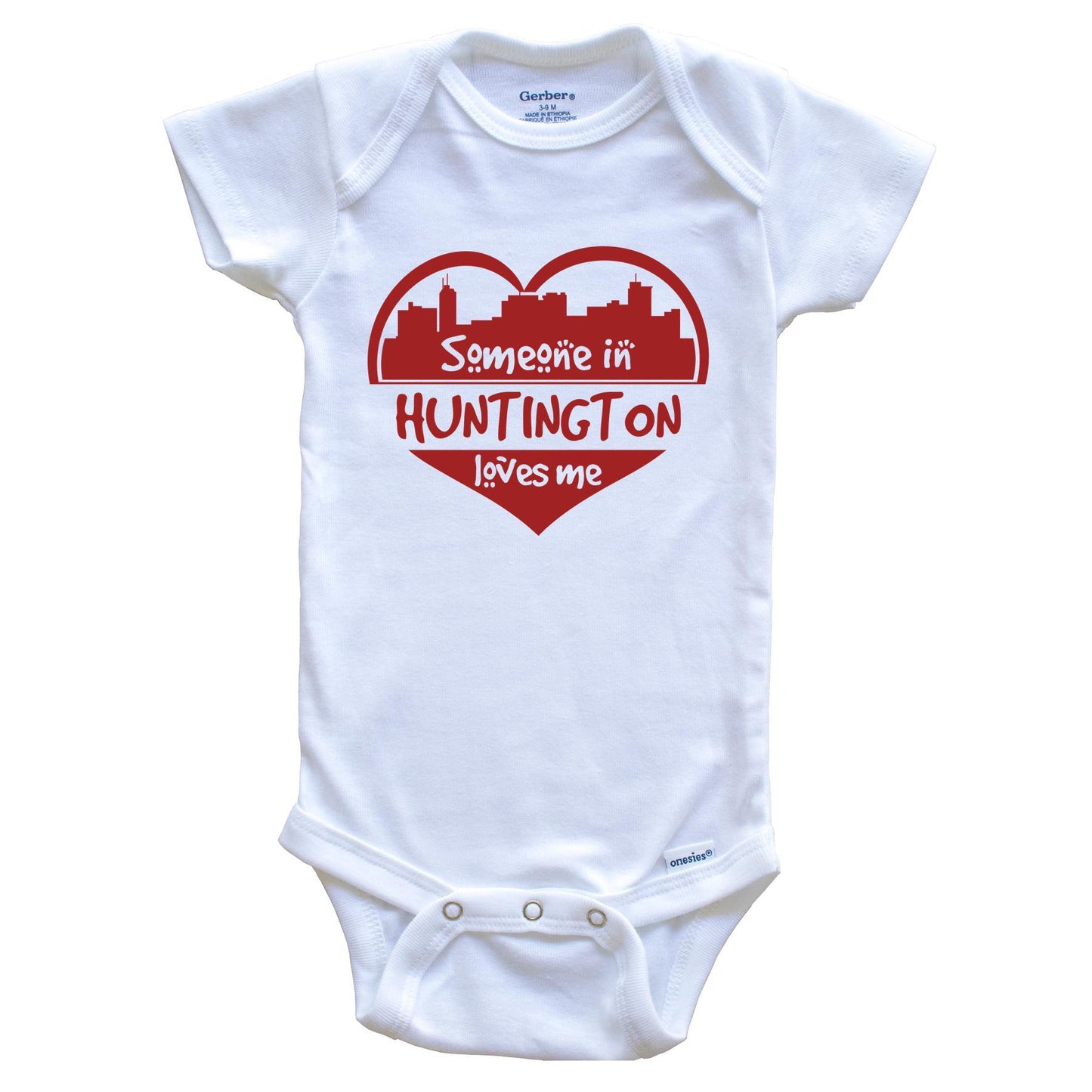 Someone in Huntington Loves Me Huntington West Virginia Skyline Heart Baby Onesie