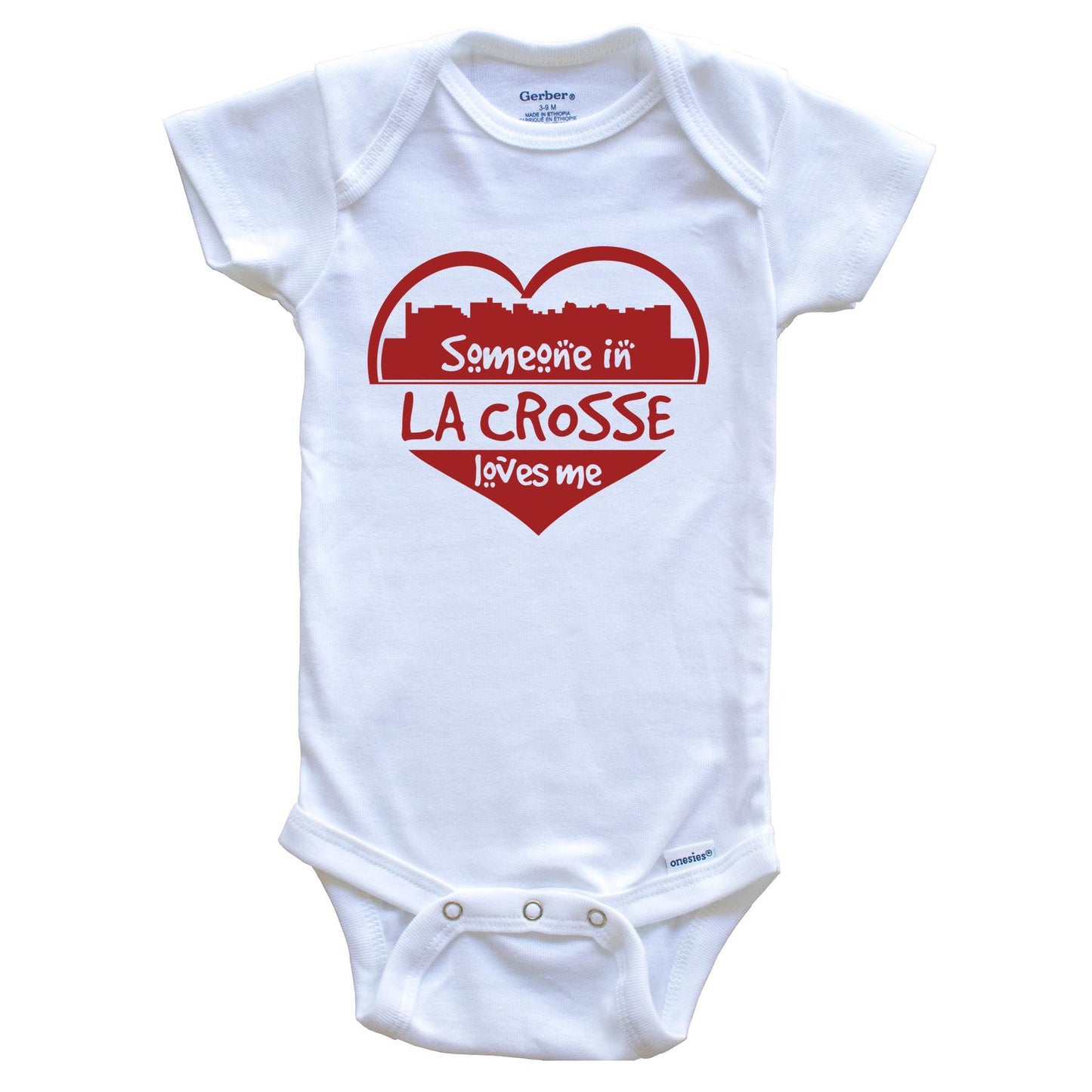 Someone in La Crosse Loves Me La Crosse Wisconsin Skyline Heart Baby Onesie