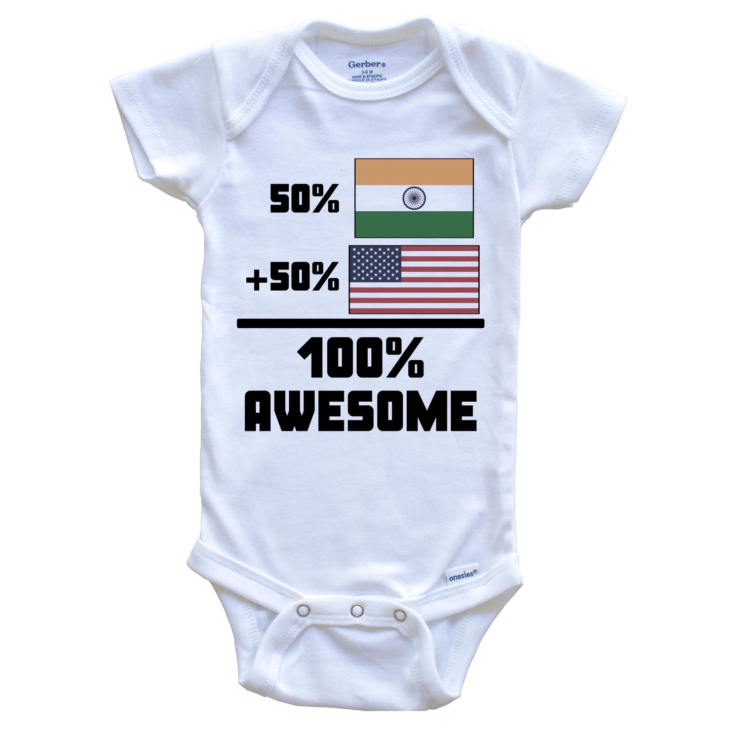 50% Indian 50% American 100% Awesome Funny Flag Baby Onesie