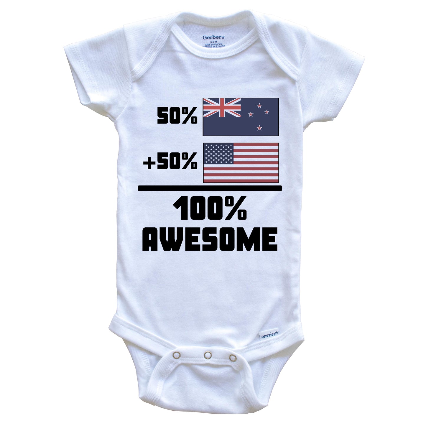 50% New Zealand 50% American 100% Awesome Funny Flag Baby Onesie
