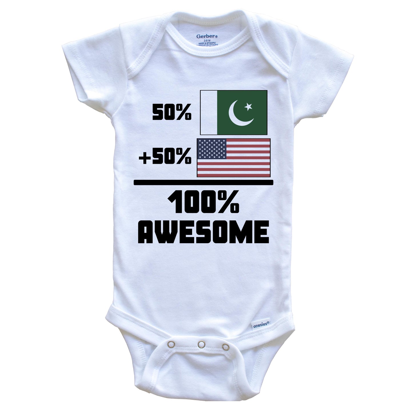 50% Pakistani 50% American 100% Awesome Funny Flag Baby Onesie