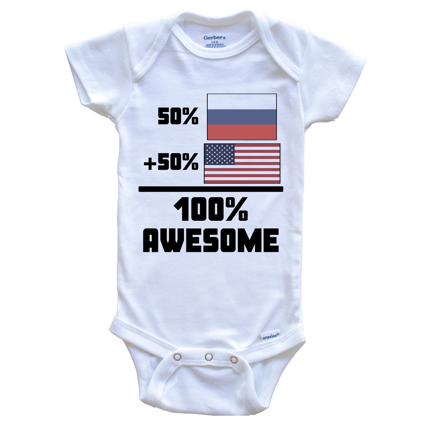 50% Russian 50% American 100% Awesome Funny Flag Baby Onesie