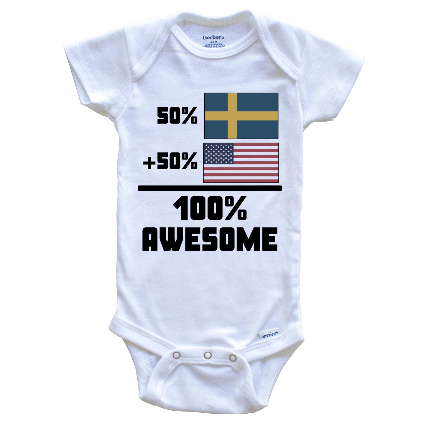 50% Swedish 50% American 100% Awesome Funny Flag Baby Onesie