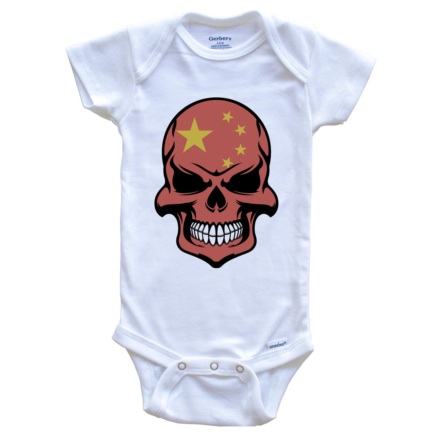 Chinese Flag Skull Cool China Skull Baby Onesie
