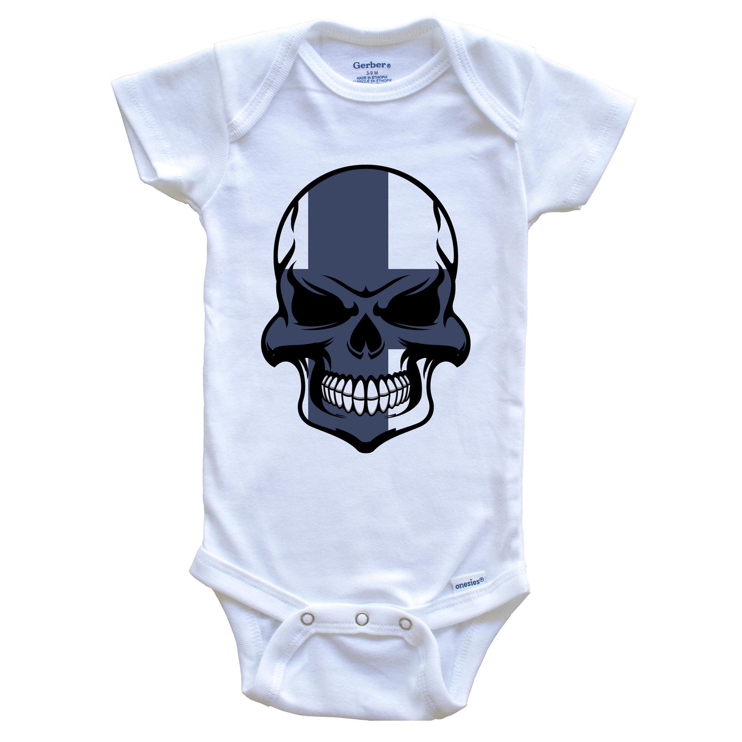 Finnish Flag Skull Cool Finland Skull Baby Onesie