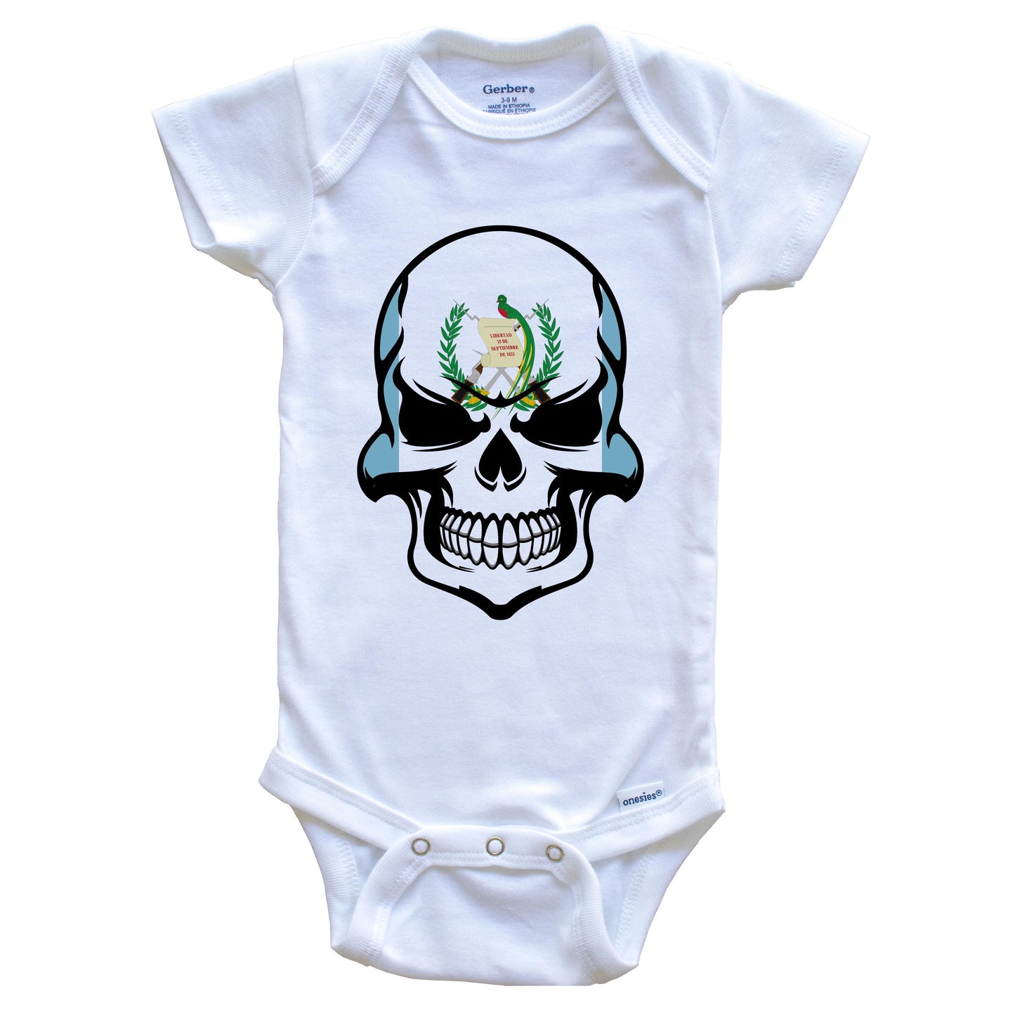 Guatemalan Flag Skull Cool Guatemala Skull Baby Onesie