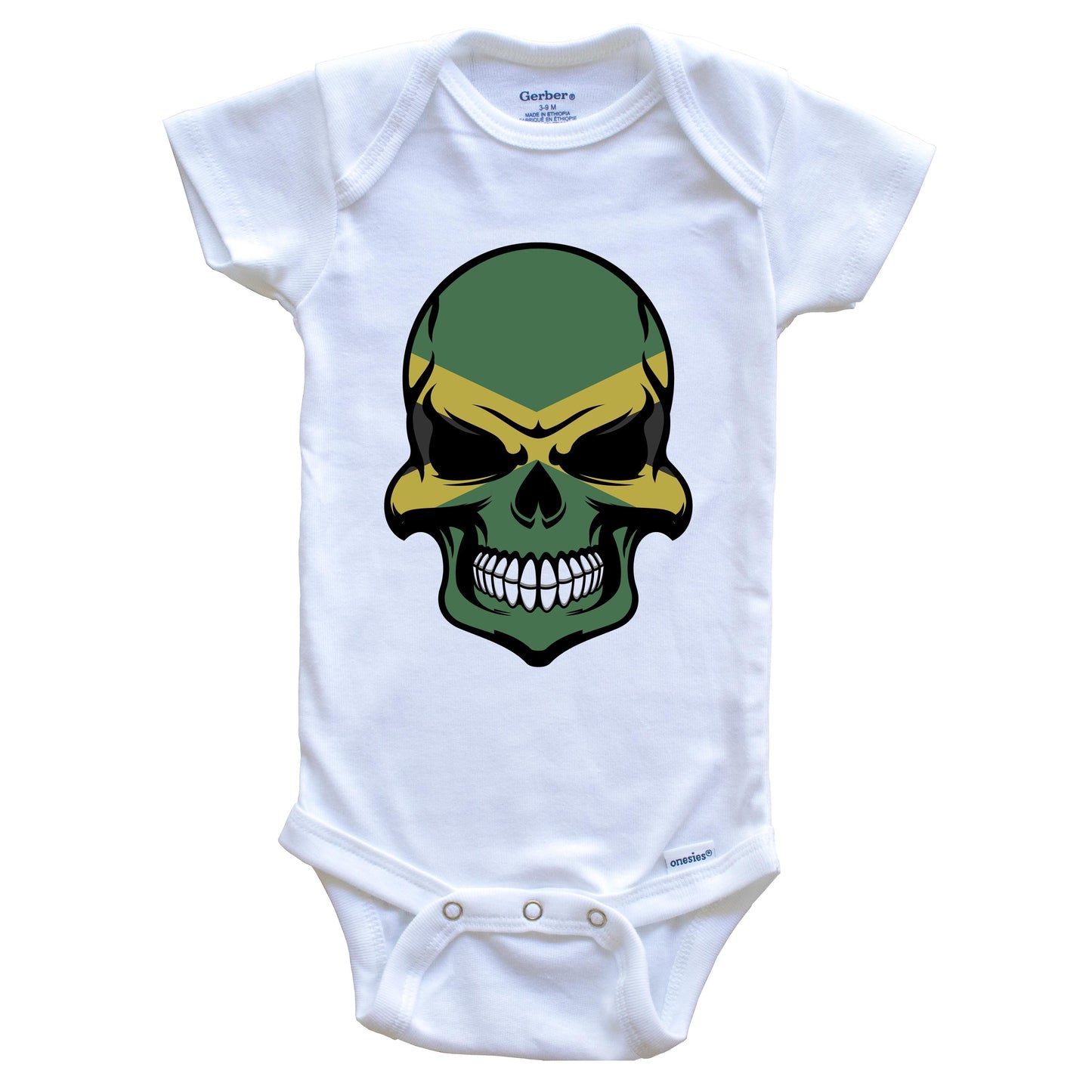 Jamaican Flag Skull Cool Jamaica Skull Baby Onesie