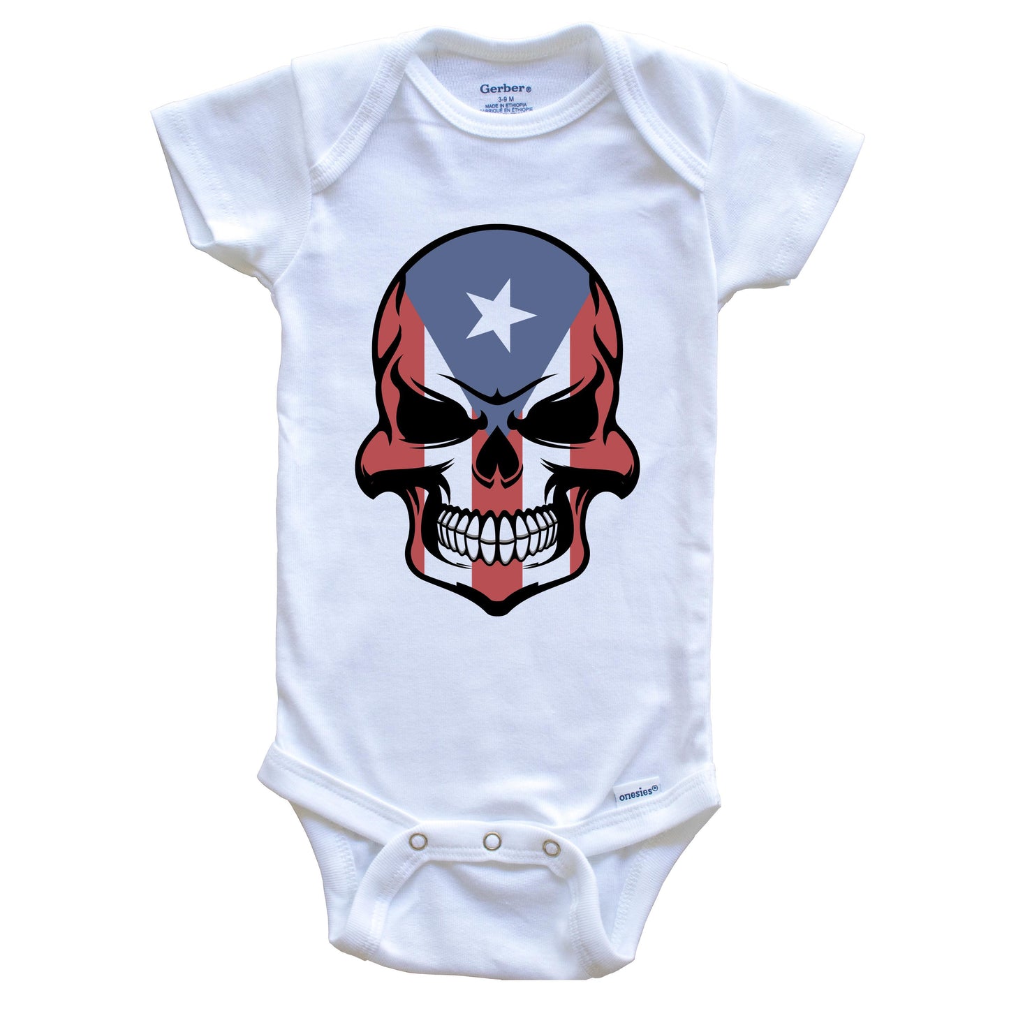 Puerto Rican Flag Skull Cool Puerto Rico Skull Baby Onesie