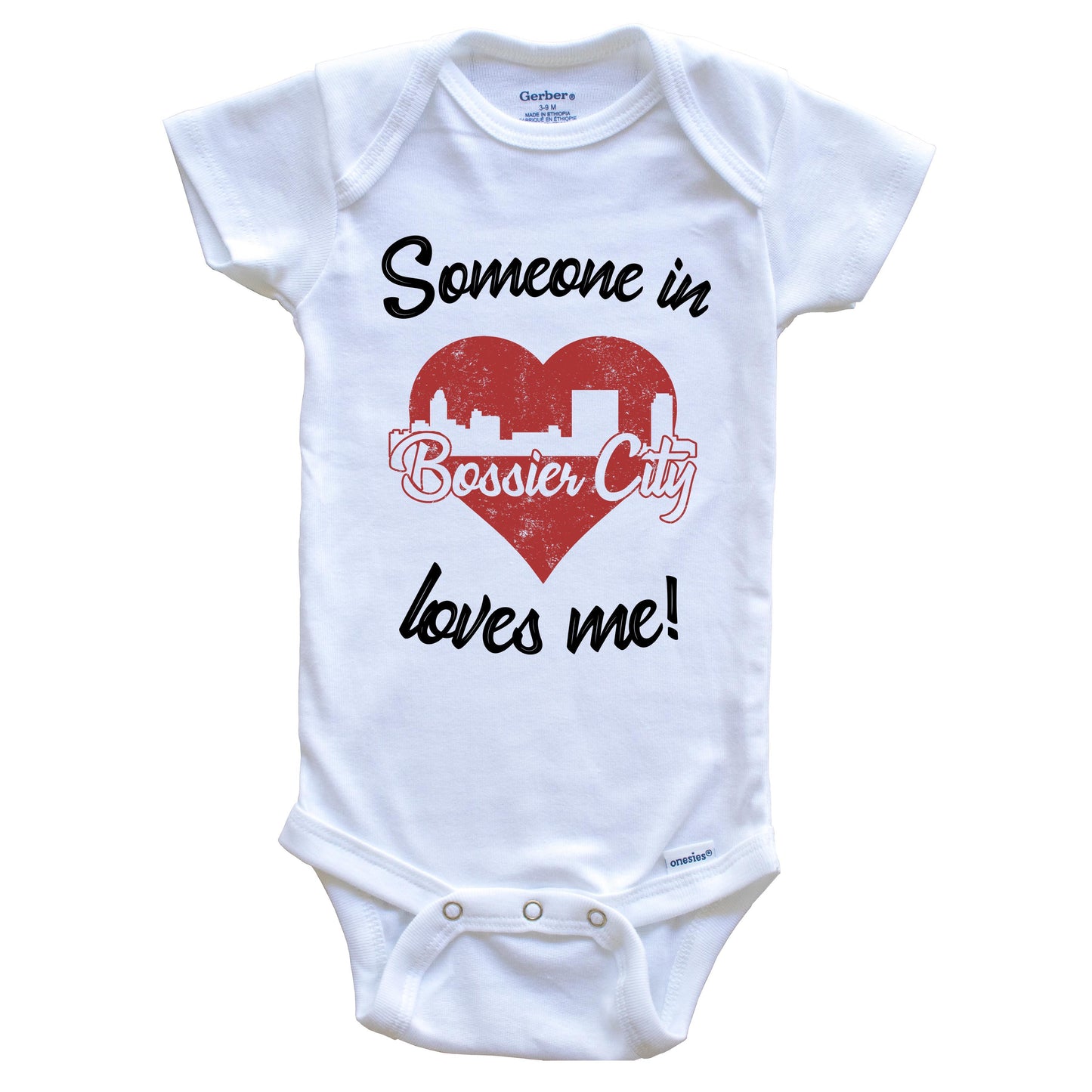 Someone In Bossier City Loves Me Red Heart Skyline Baby Onesie