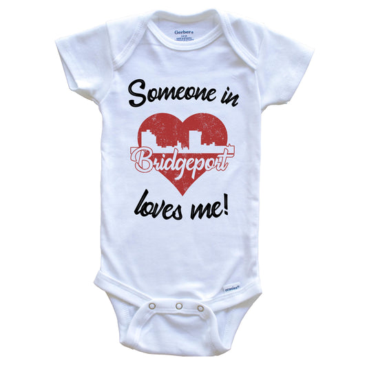 Someone In Bridgeport Loves Me Red Heart Skyline Baby Onesie