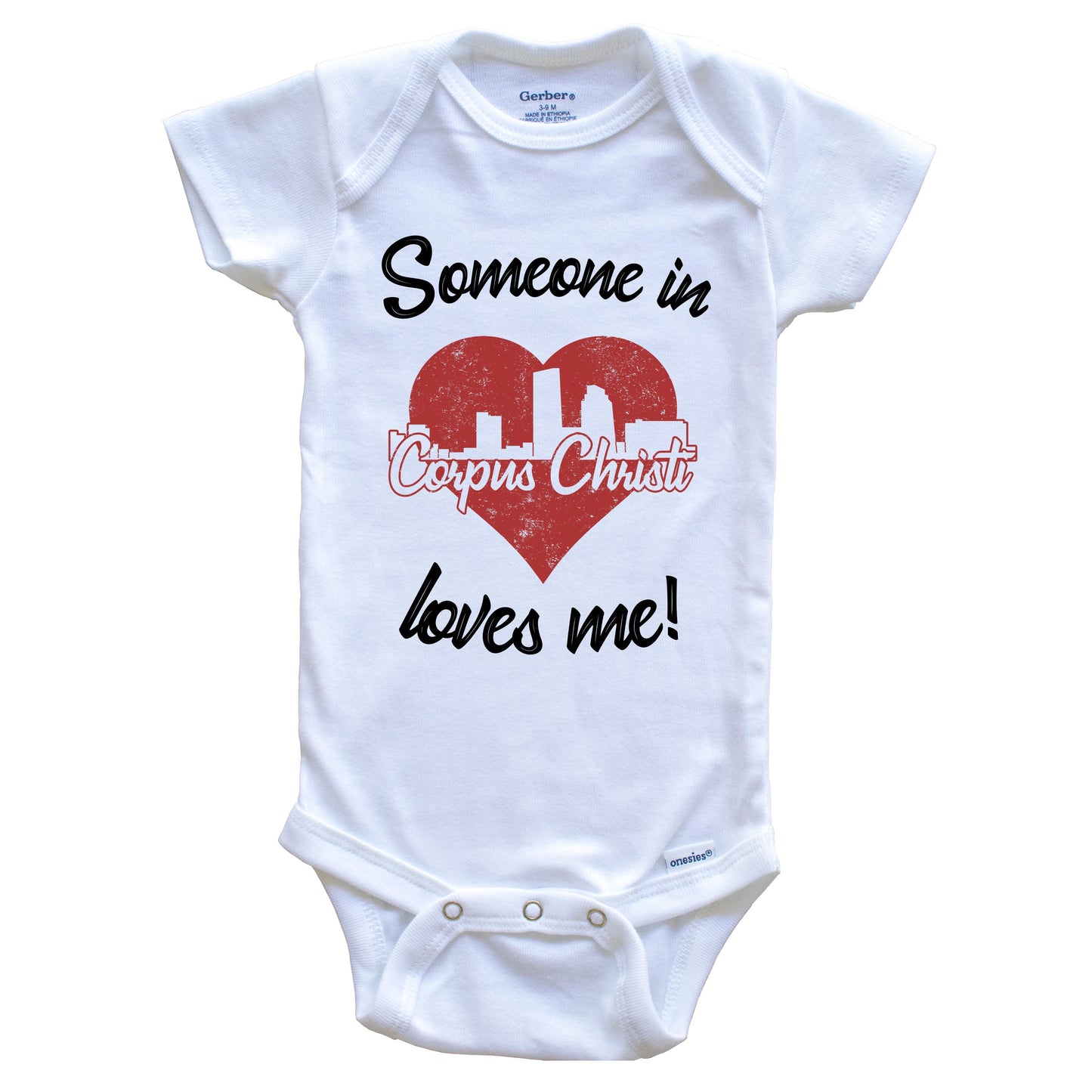 Someone In Corpus Christi Loves Me Red Heart Skyline Baby Onesie