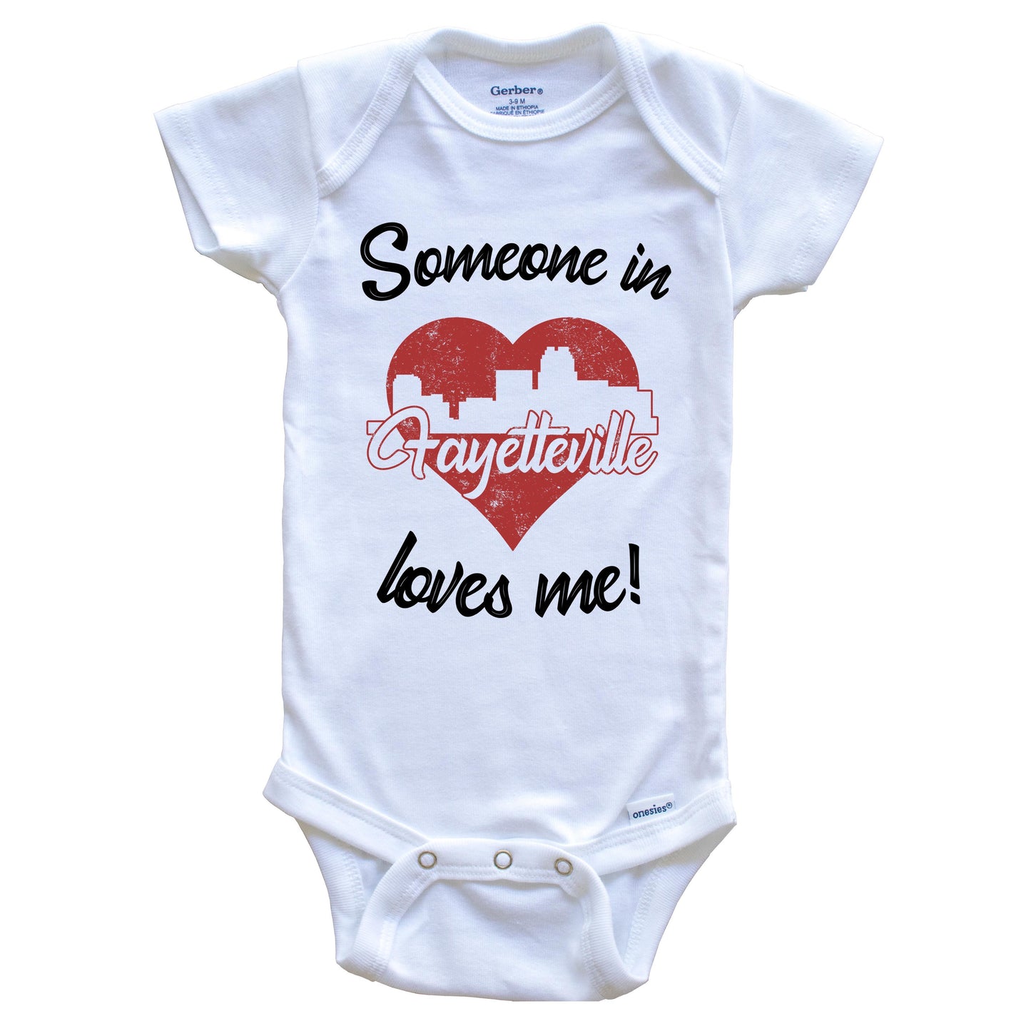 Someone In Fayetteville Loves Me Red Heart Skyline Baby Onesie
