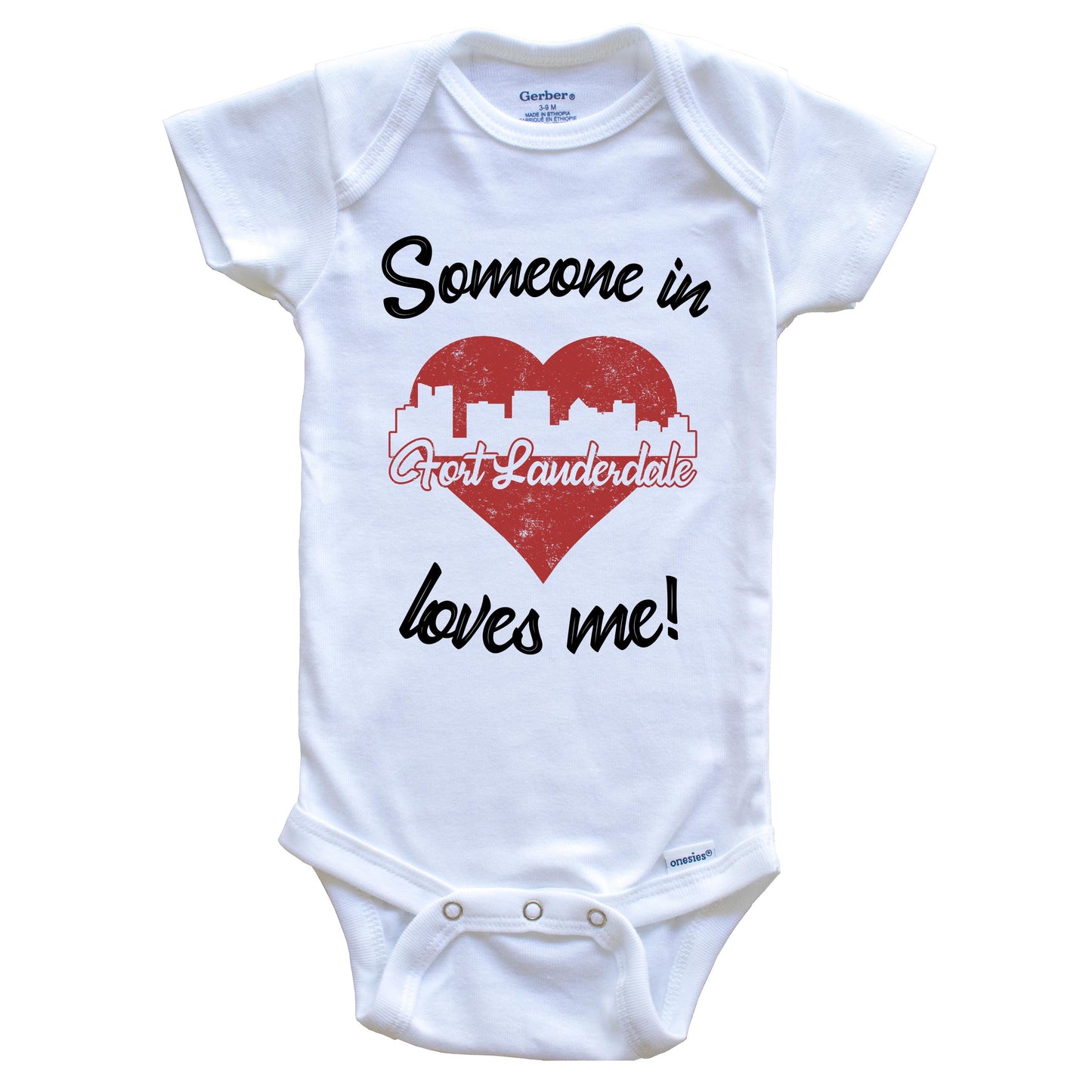 Someone In Fort Lauderdale Loves Me Red Heart Skyline Baby Onesie