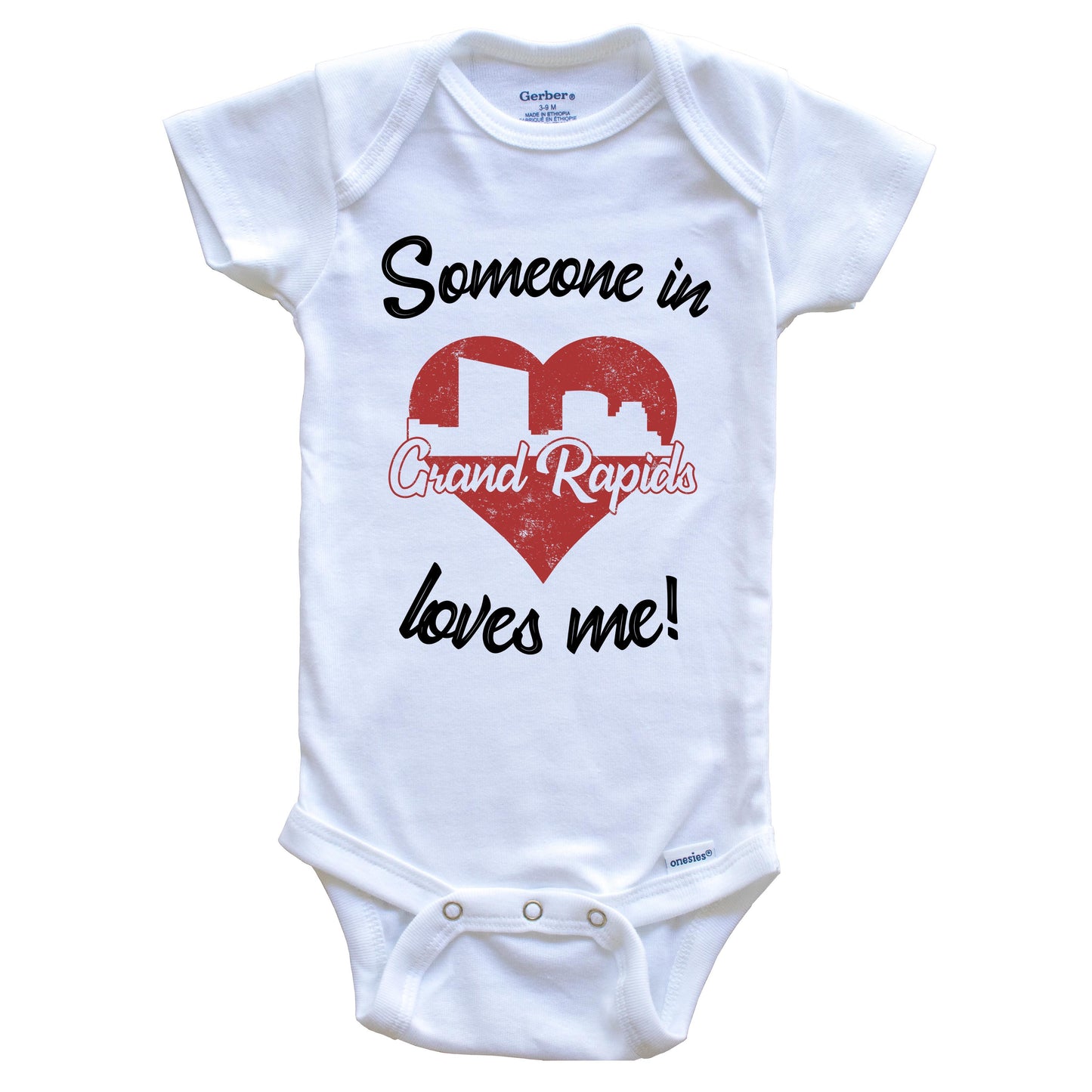 Someone In Grand Rapids Loves Me Red Heart Skyline Baby Onesie