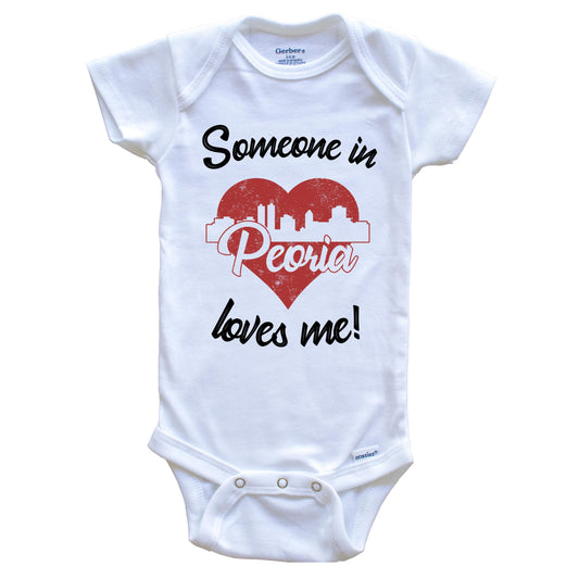Someone In Peoria Loves Me Red Heart Skyline Baby Onesie