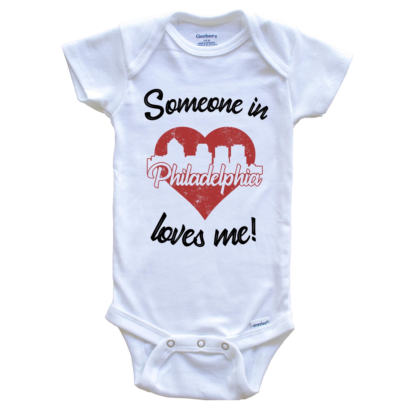 Someone In Philadelphia Loves Me Red Heart Skyline Baby Onesie