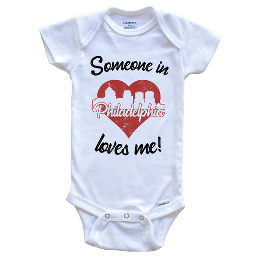 Someone In Philadelphia Loves Me Red Heart Skyline Baby Onesie